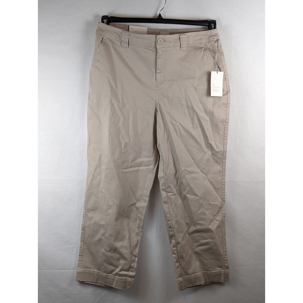 High Rise Straight Leg Ankle Pants Cropped Capris A New‎ Day Light Brown 12 Flat